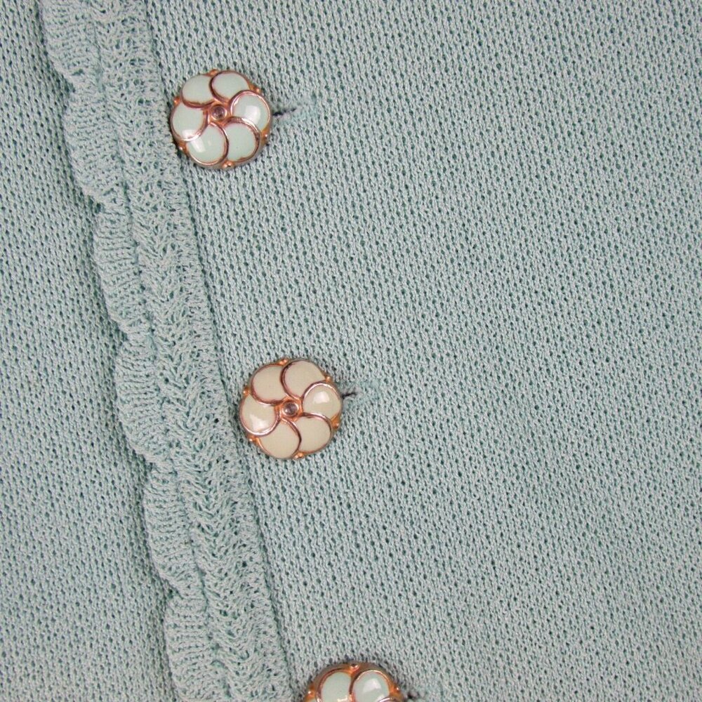 VTG Castleberry knit Skirt Suit Aqua Gold btn Pleated Union Church USA petitie 8 - Picture 8 of 10